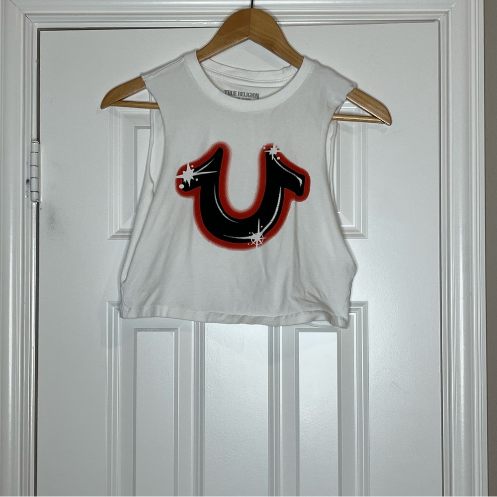 True Religion Cream Tee with Gray Logo
